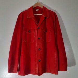 German Shirt Jacket Canvas Utility Chore Jacket with Pocket StoneWash Chili Red